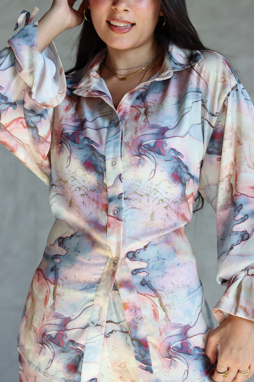 Printed Soft Lace-up Set in Marble