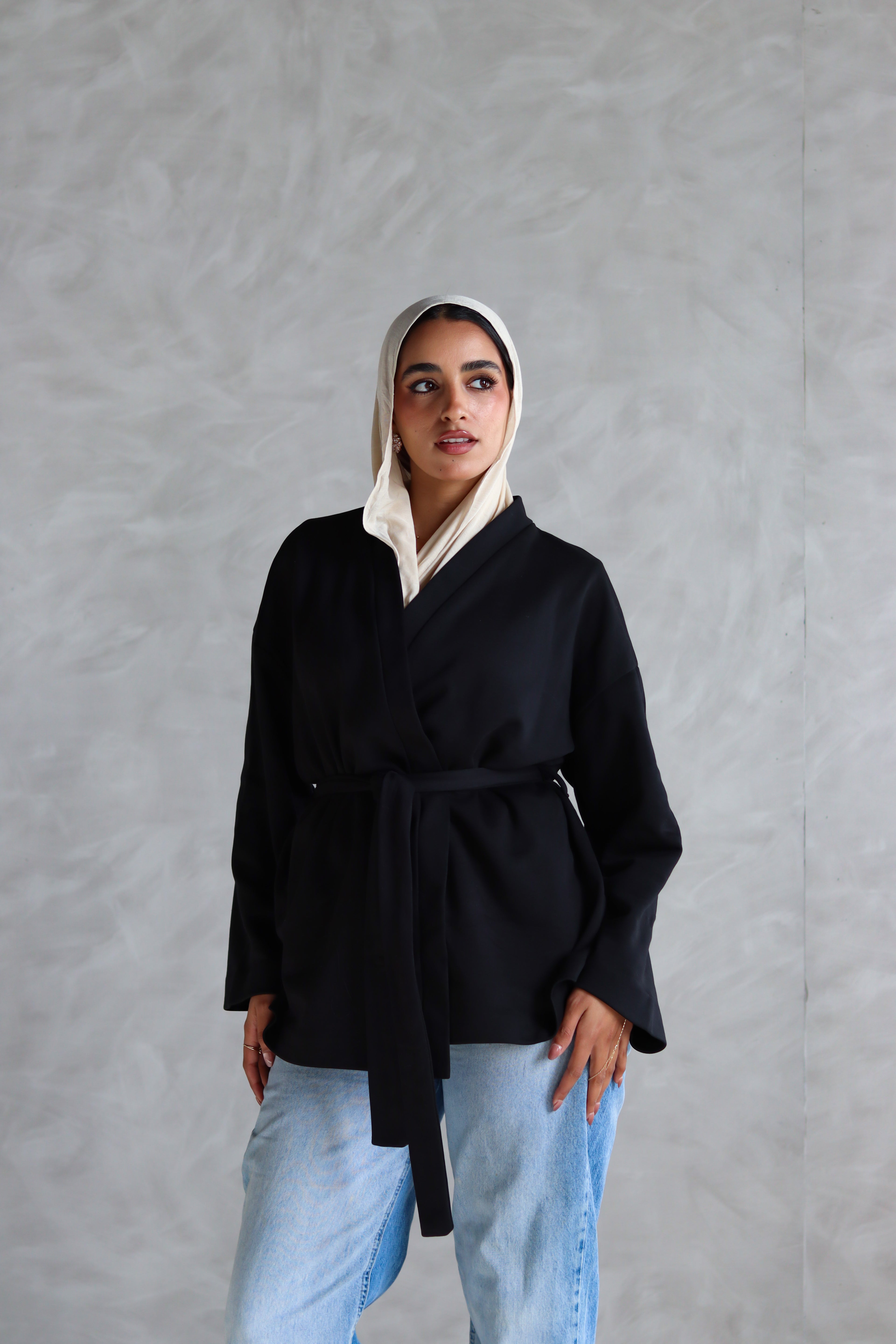 Spring Ultra Soft Wrap Top in Black