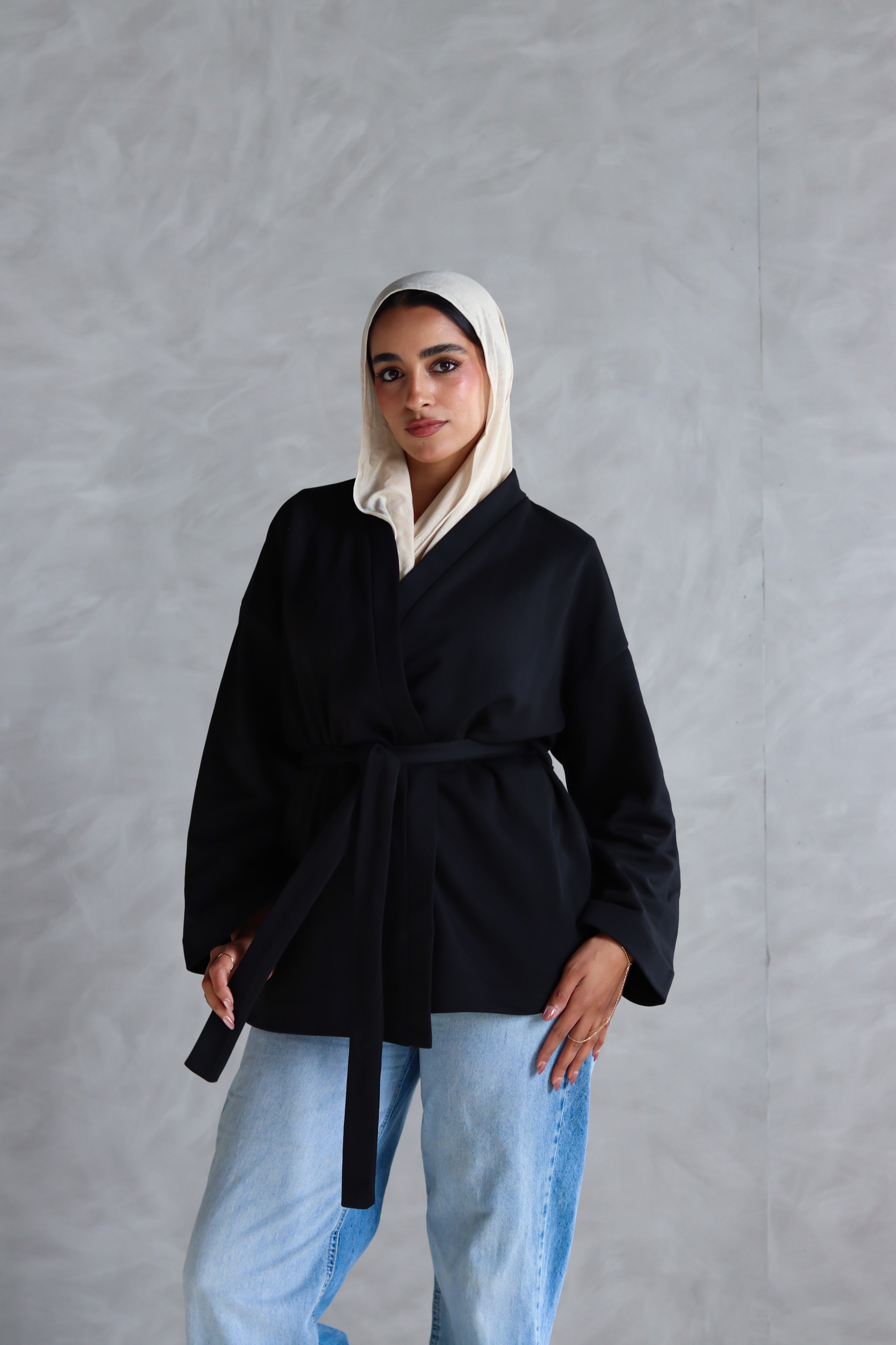 Spring Ultra Soft Wrap Top in Black