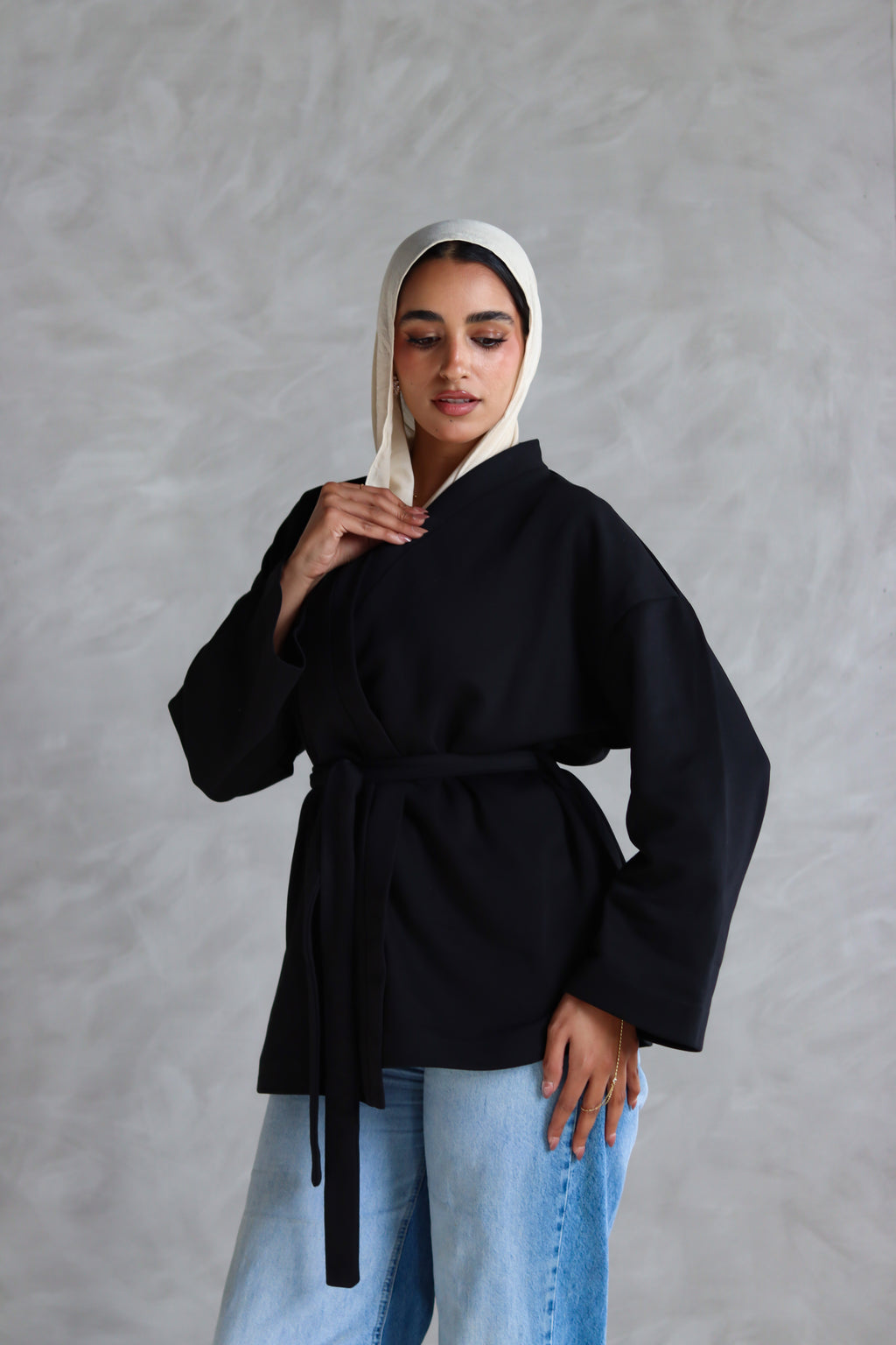 Spring Ultra Soft Wrap Top in Black