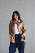 Satin Lace-up Shirt in Gold