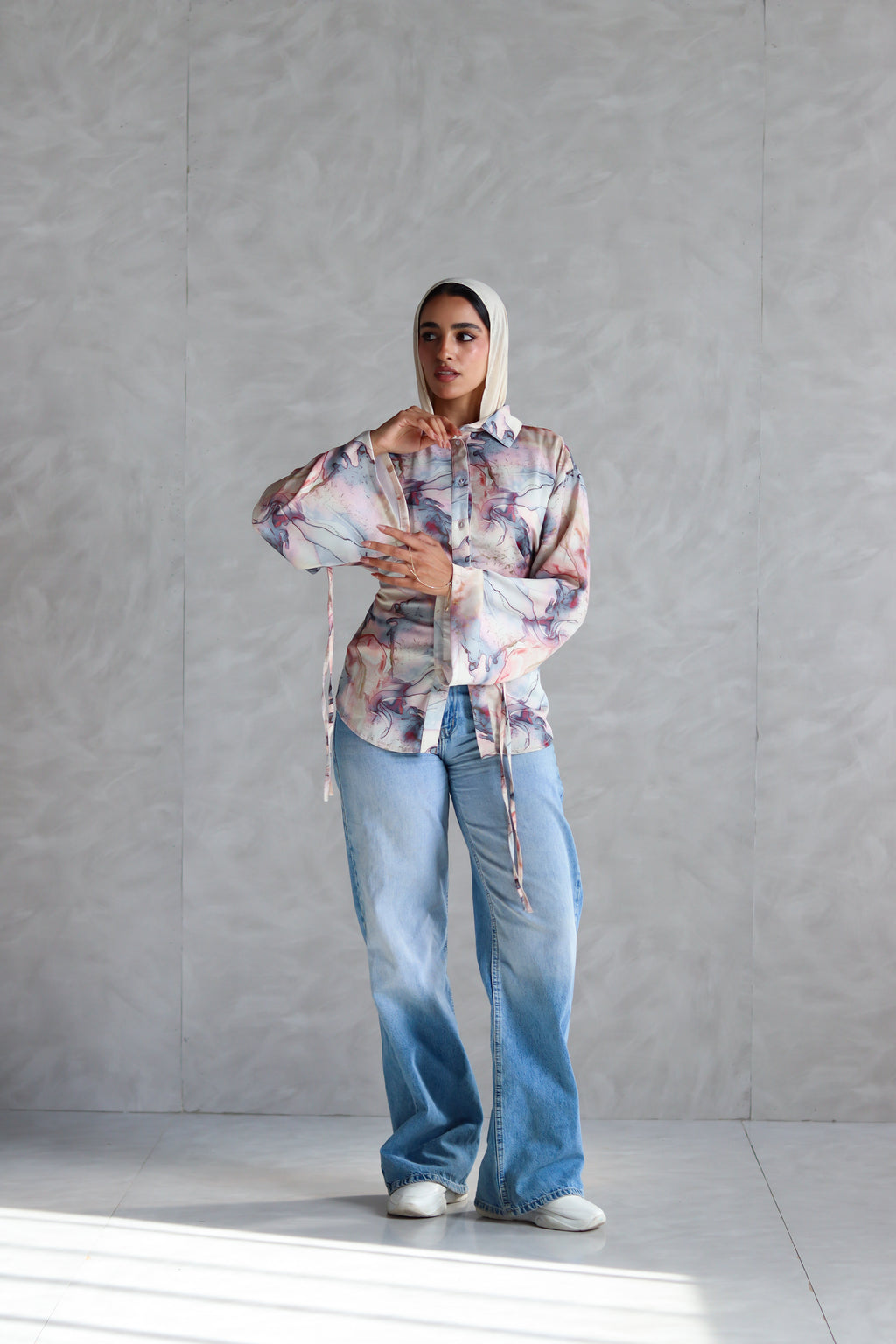 Printed Soft Lace-up Shirt in Marble
