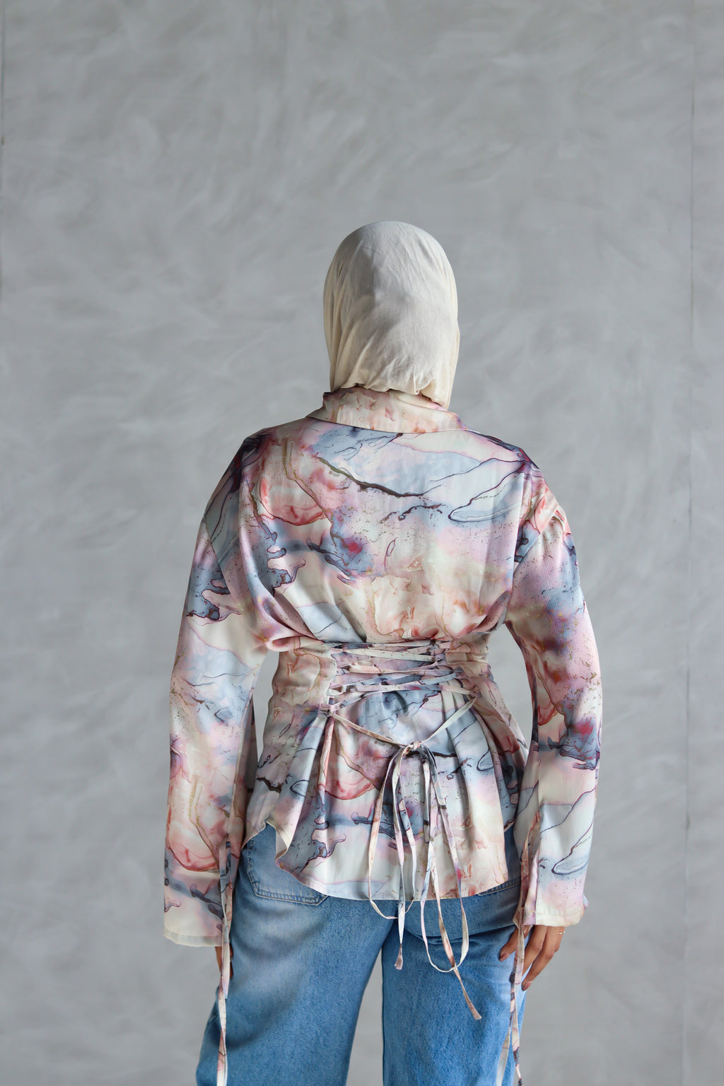 Printed Soft Lace-up Shirt in Marble