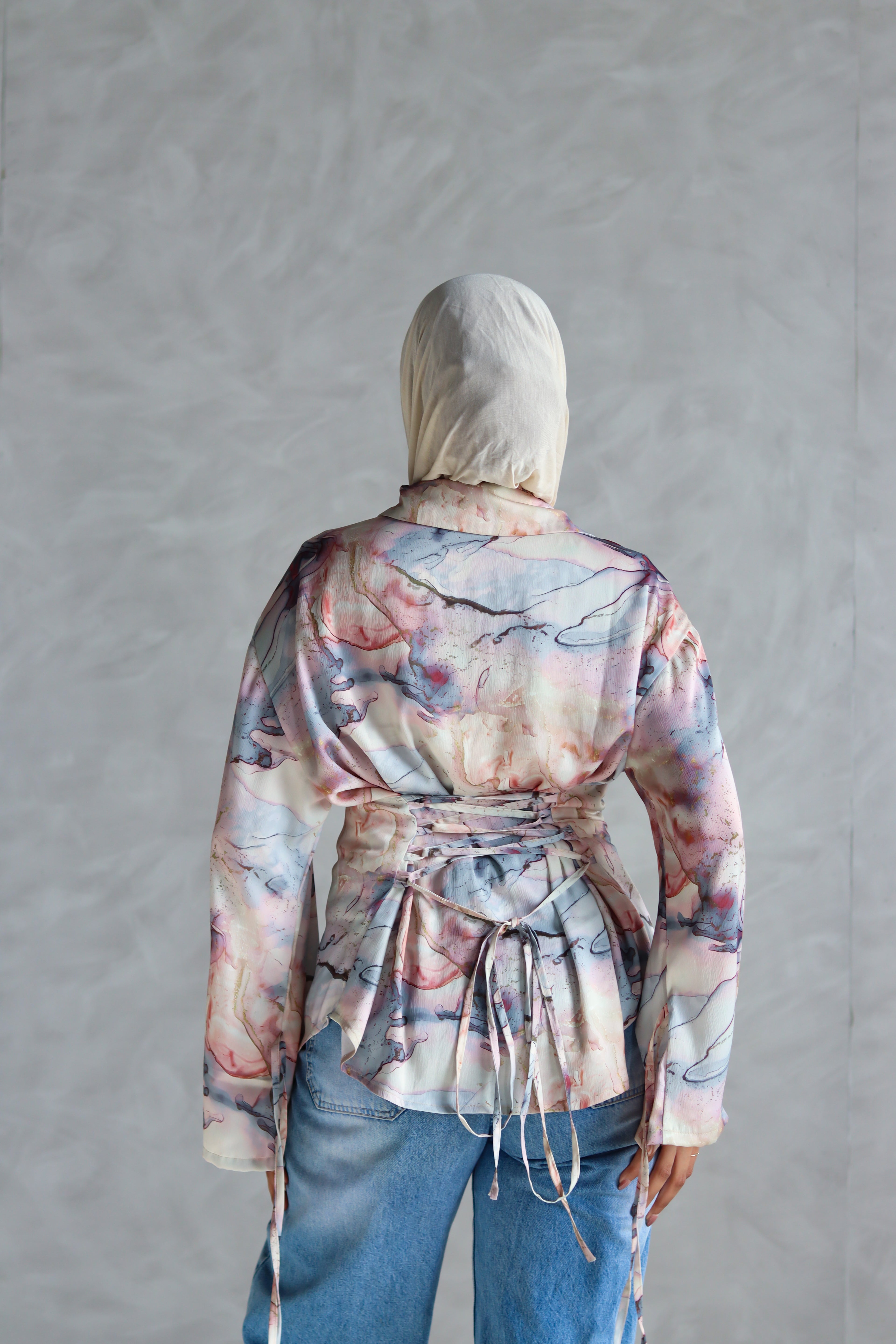 Printed Soft Lace-up Shirt in Marble