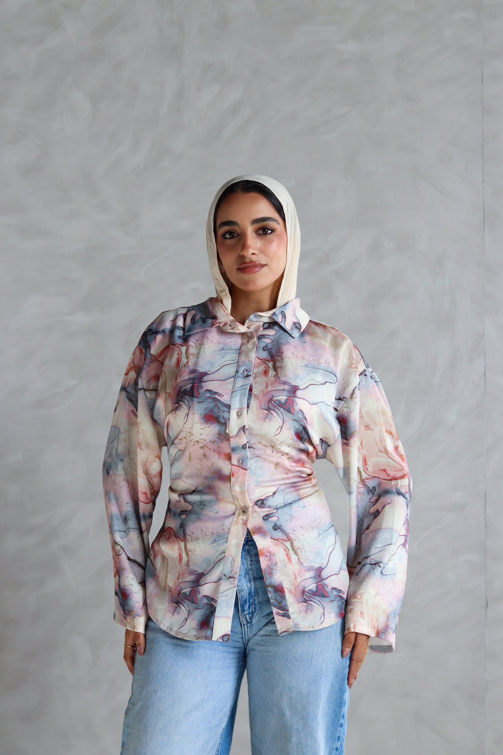 Printed Soft Lace-up Shirt in Marble