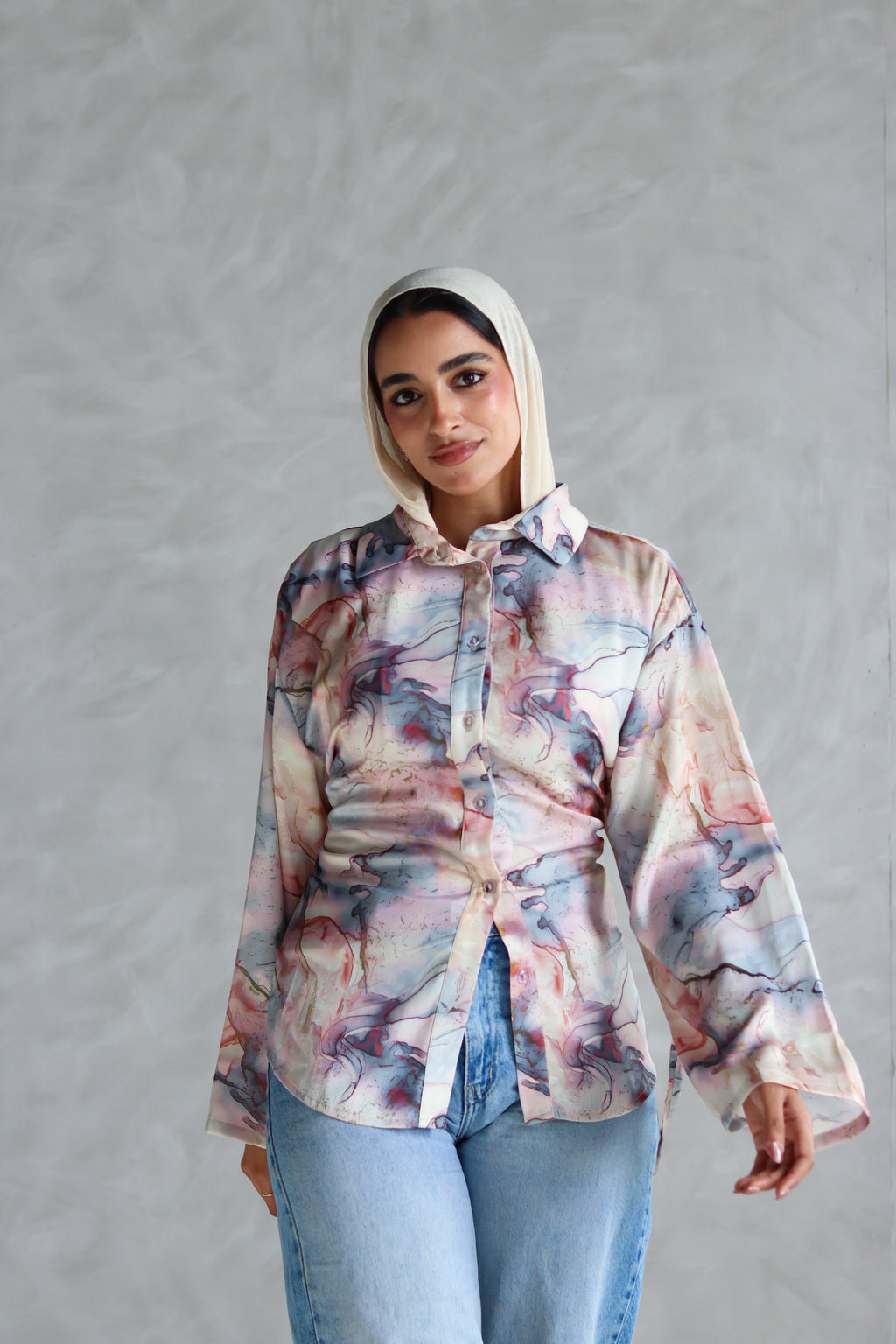 Printed Soft Lace-up Shirt in Marble