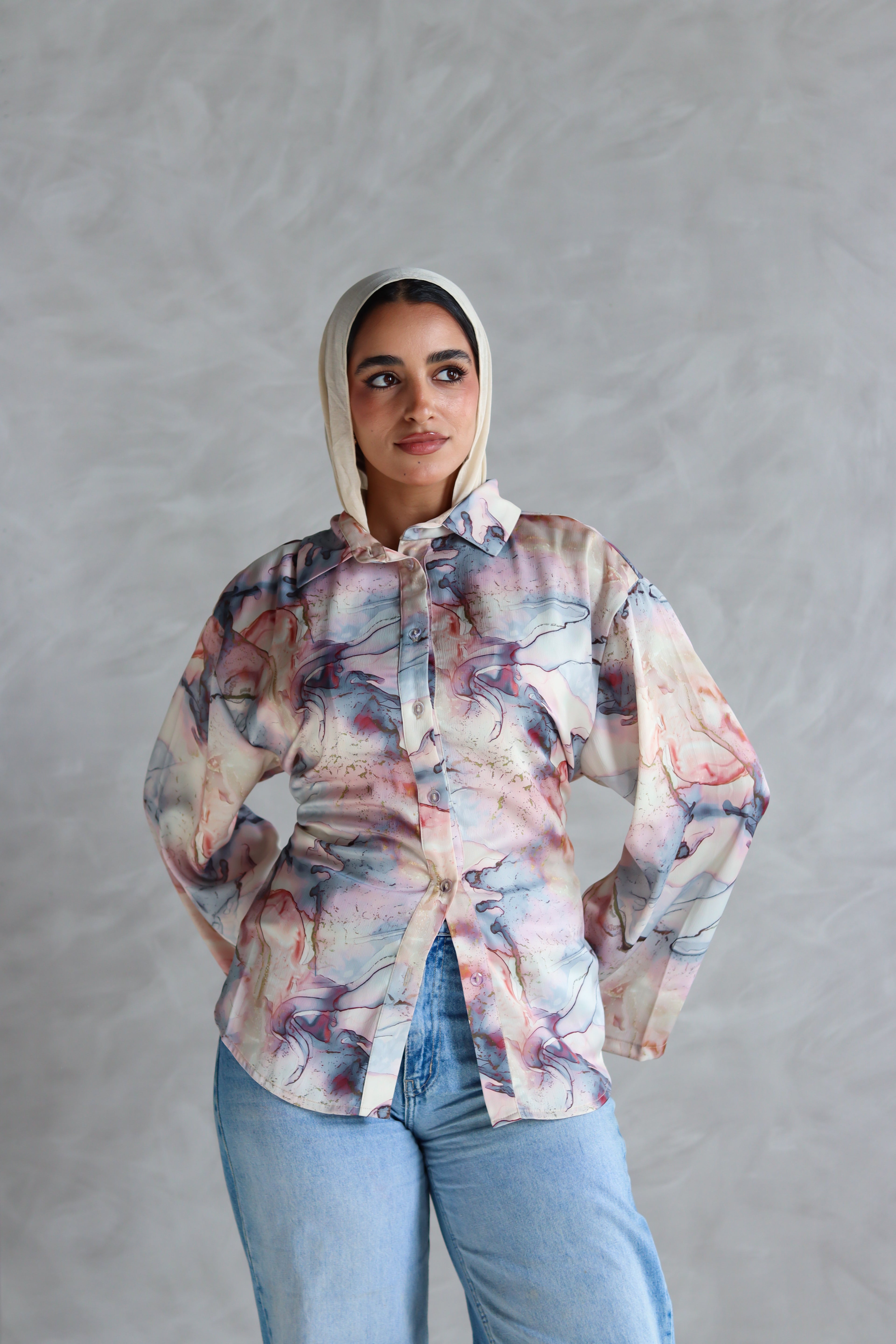Printed Soft Lace-up Shirt in Marble