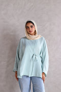 The Basic Knot Linen Top in Mint