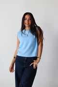 Linen Boxy Balloon Top in Light Blue