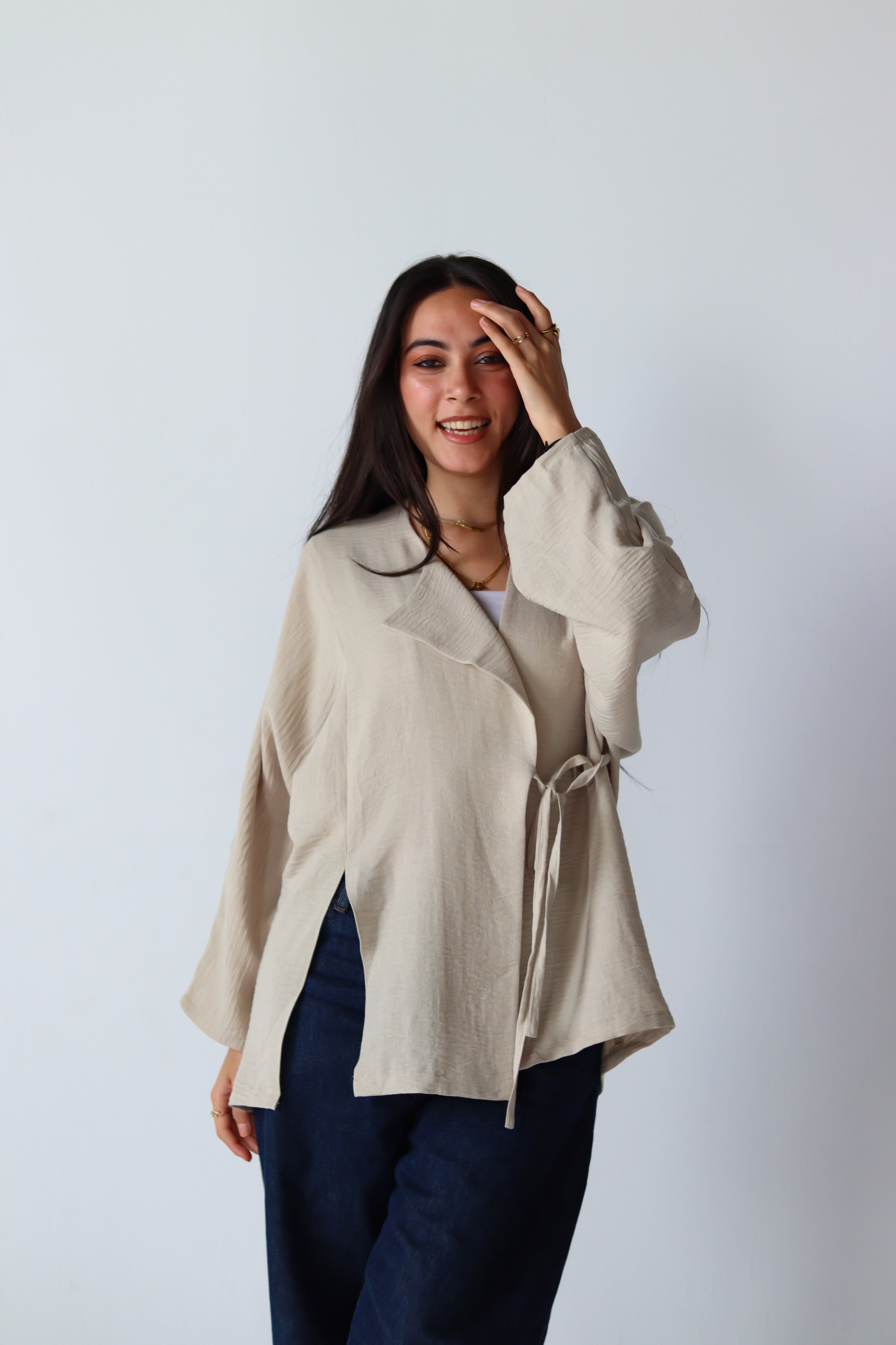 The Basic Knot Linen Top in Beige