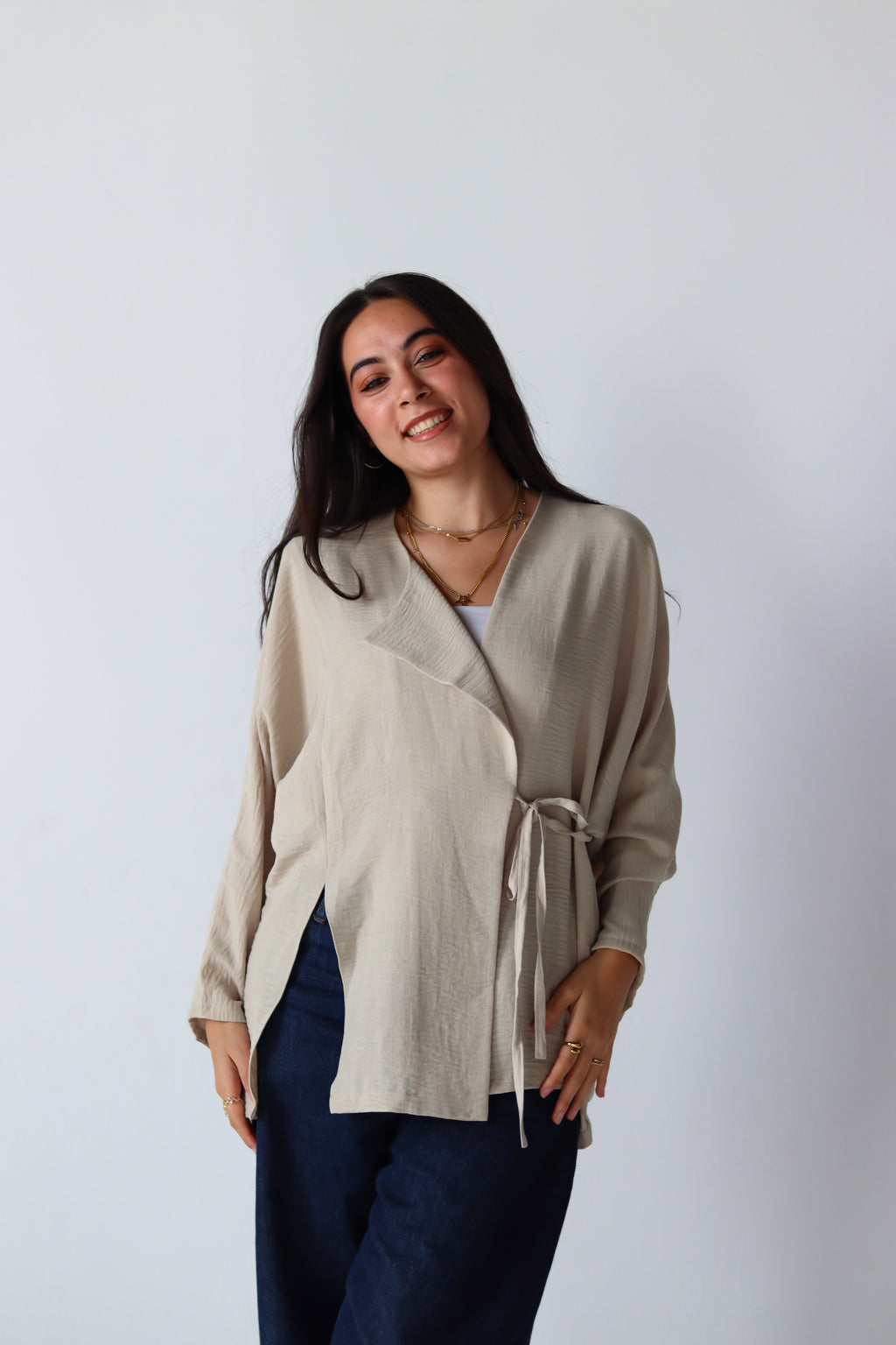 The Basic Knot Linen Top in Beige