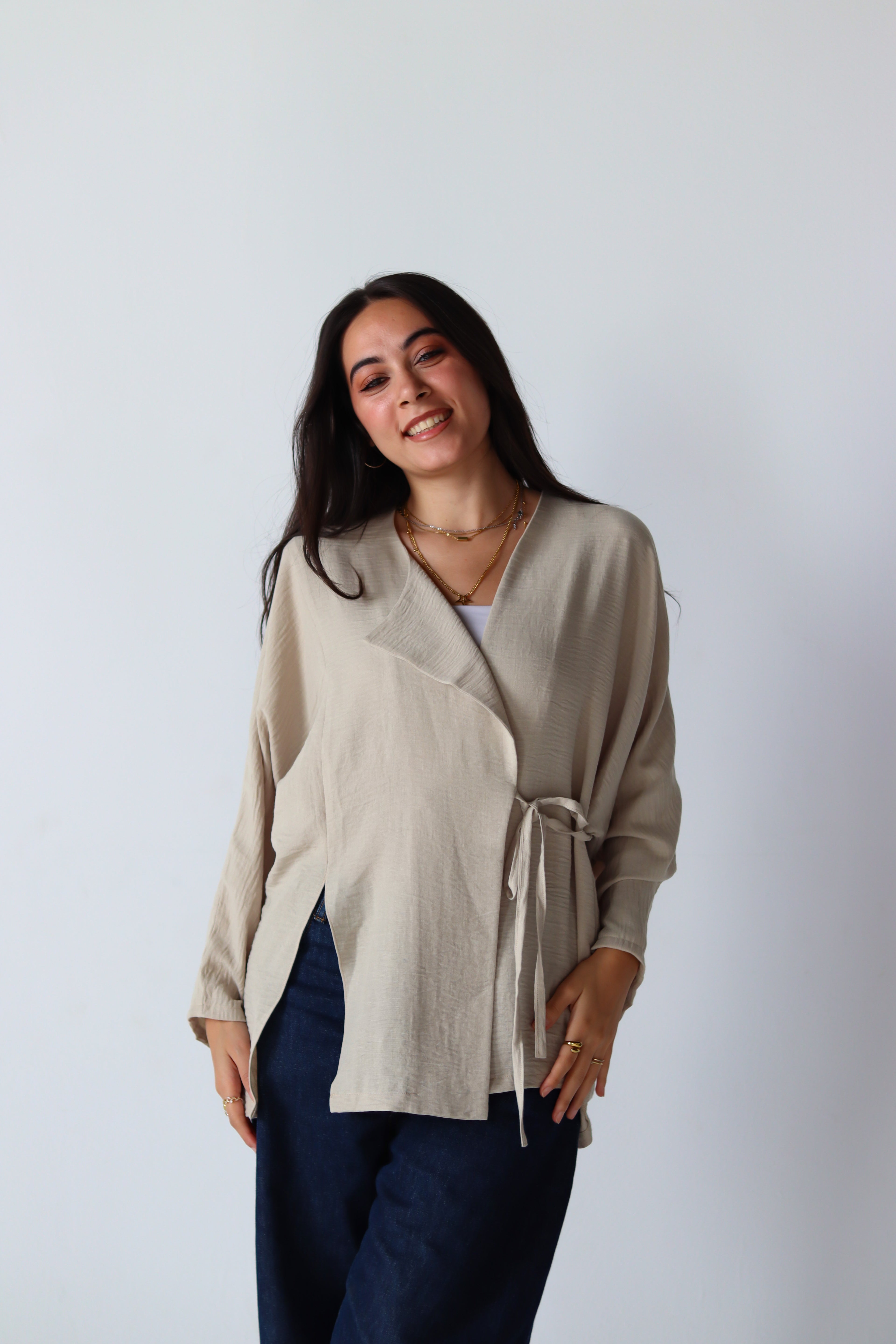The Basic Knot Linen Top in Beige