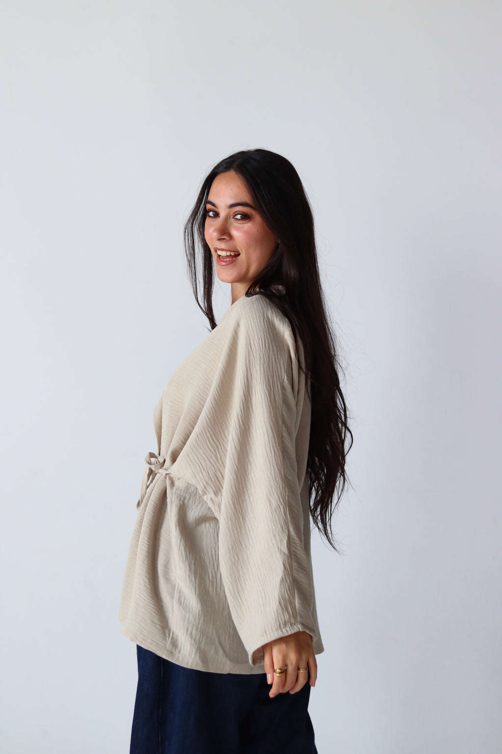 The Basic Knot Linen Top in Beige