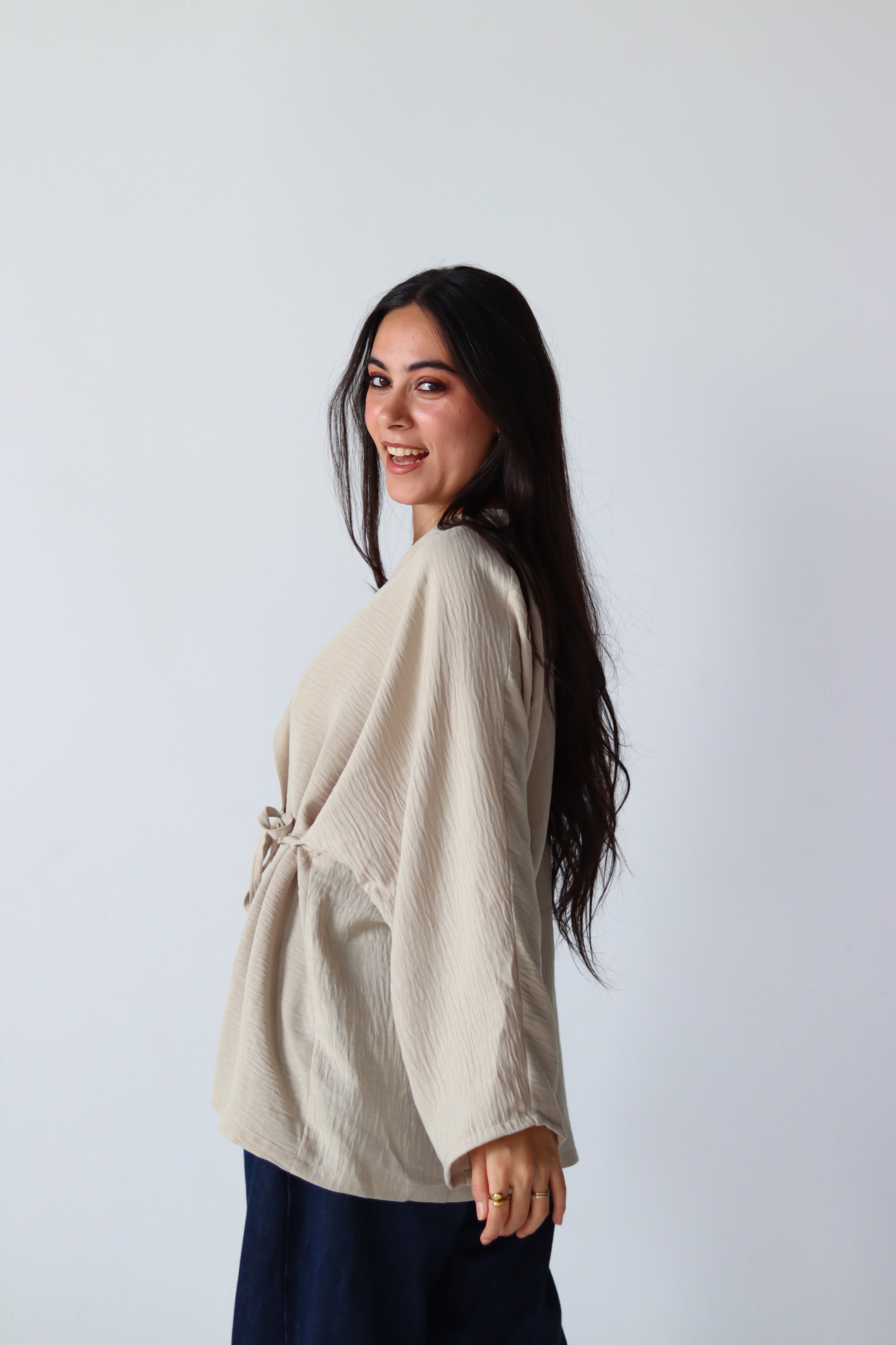 The Basic Knot Linen Top in Beige