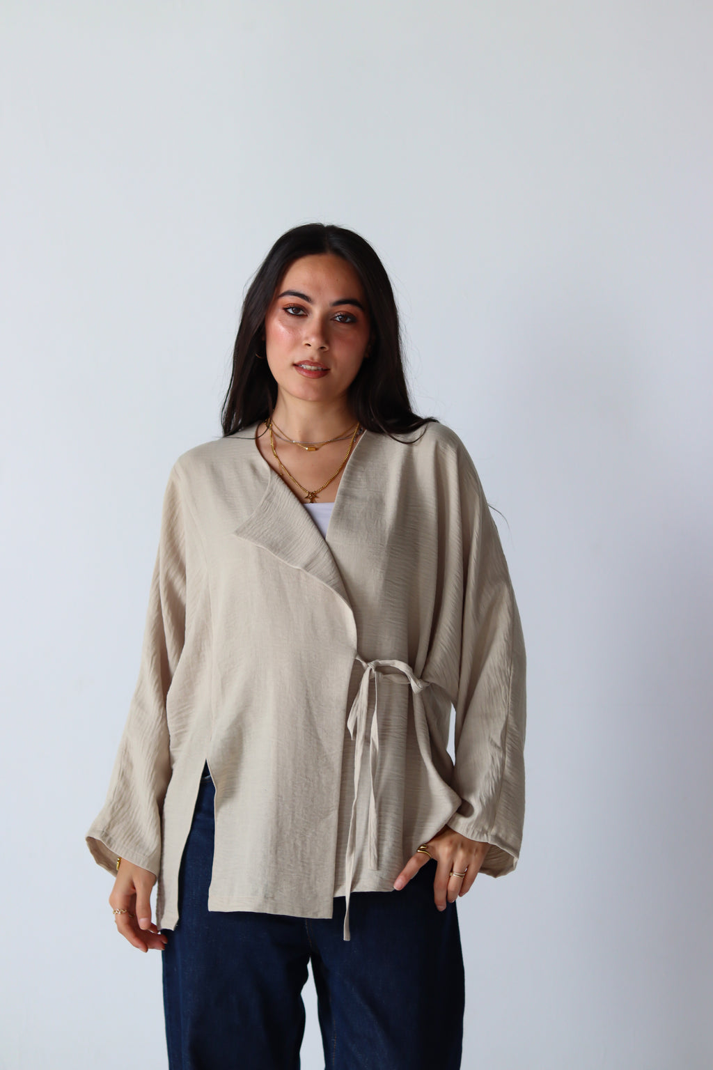 The Basic Knot Linen Top in Beige