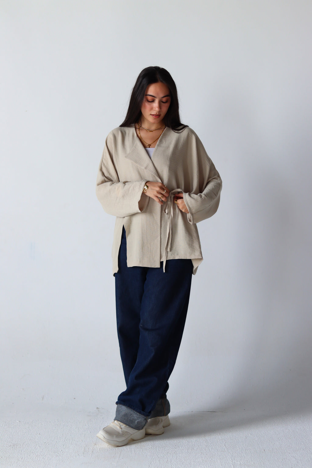The Basic Knot Linen Top in Beige