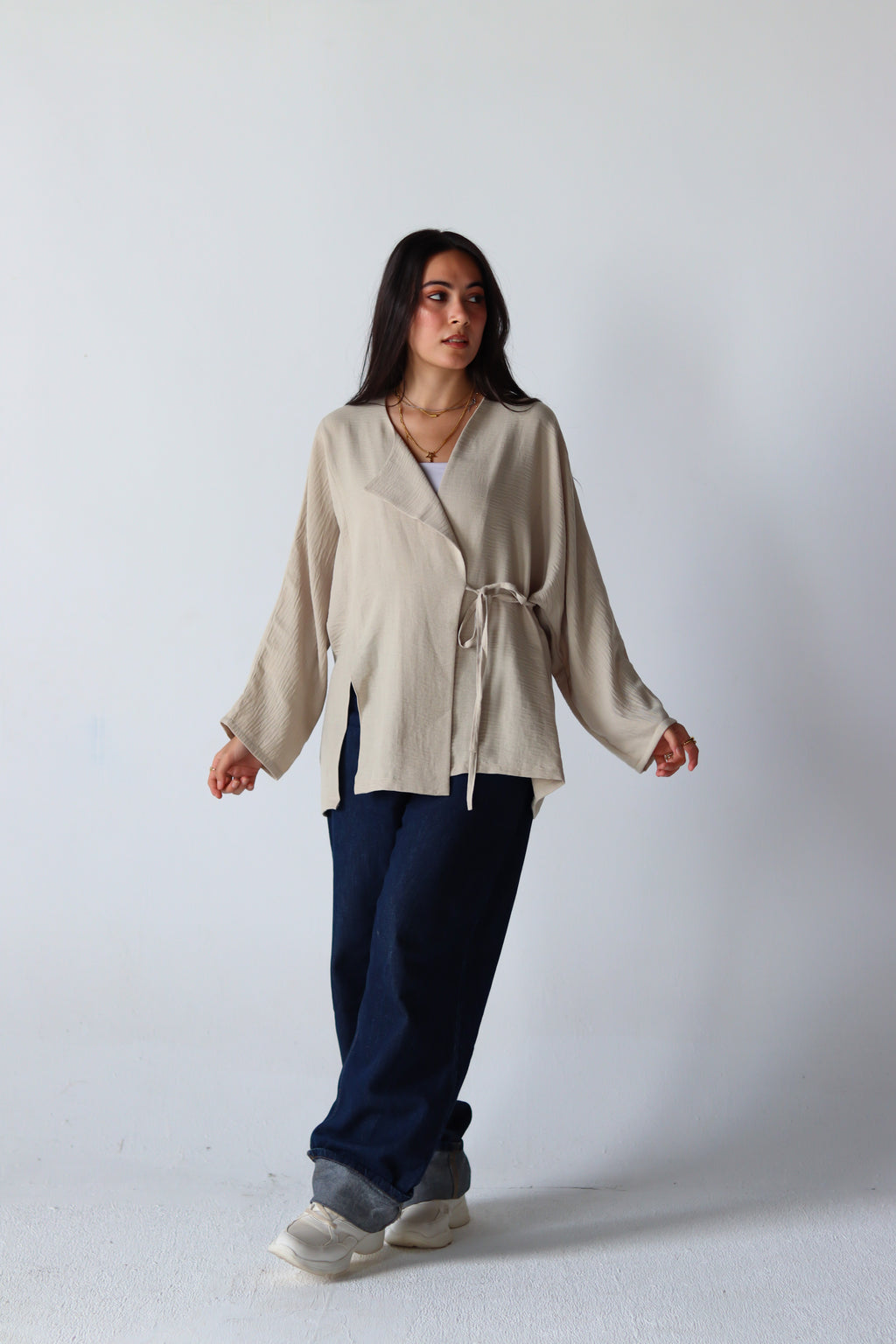 The Basic Knot Linen Top in Beige