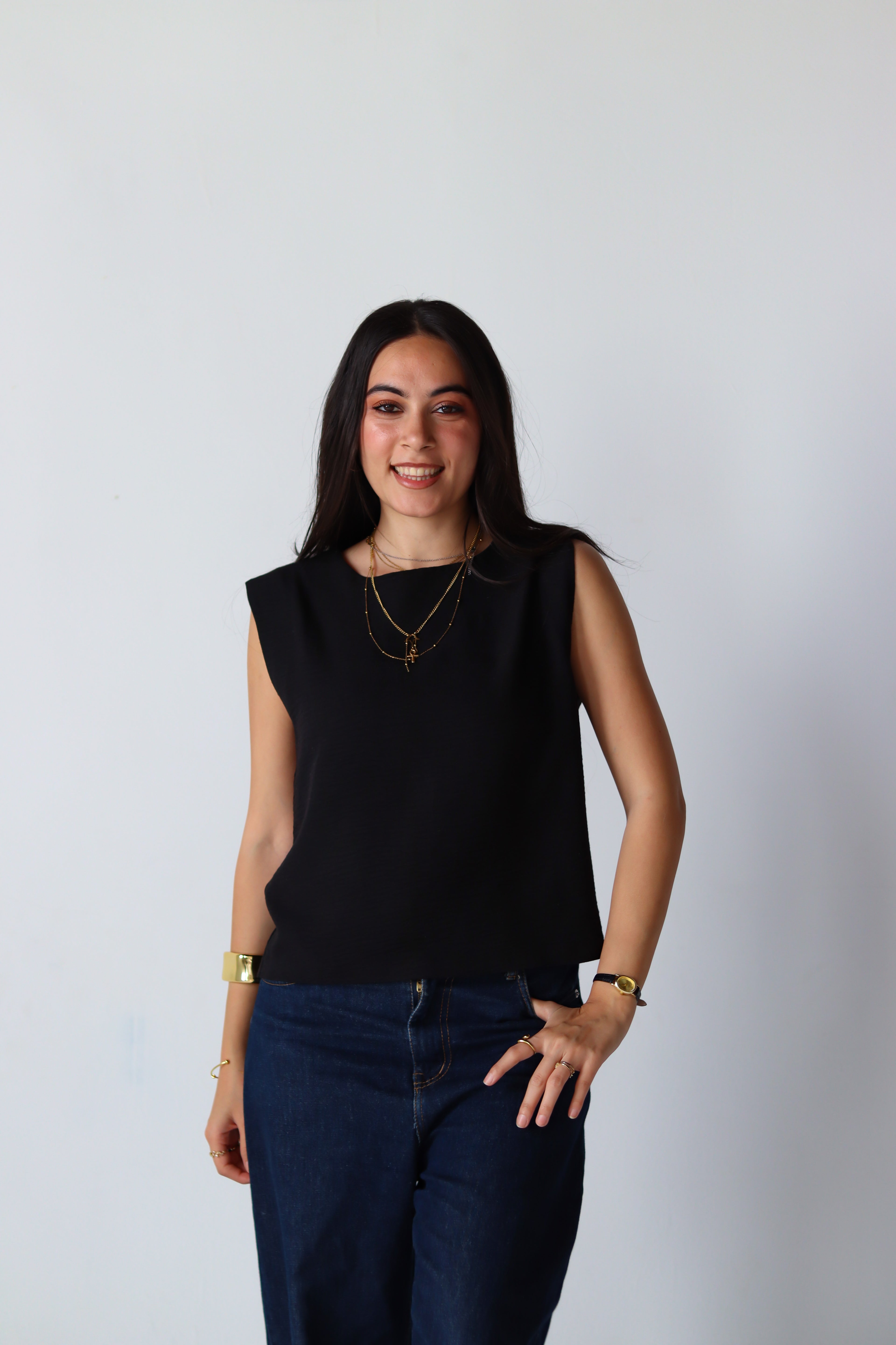 Linen Boxy Balloon Top in Black