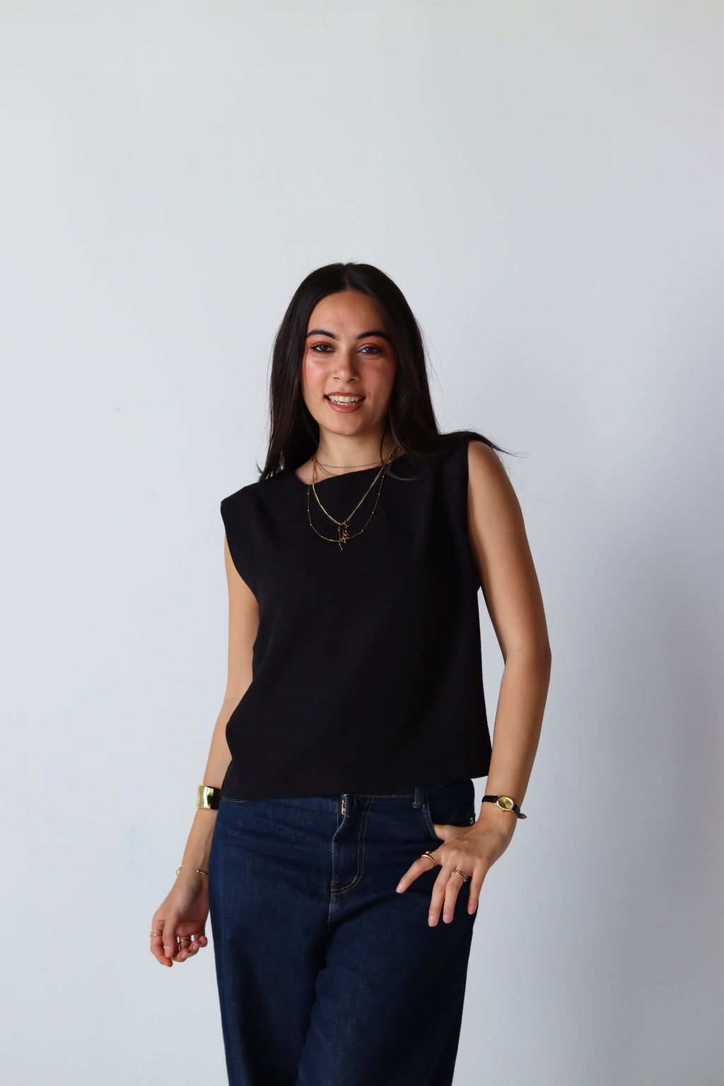 Linen Boxy Balloon Top in Black