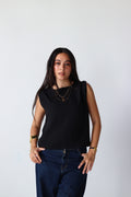 Linen Boxy Balloon Top in Black
