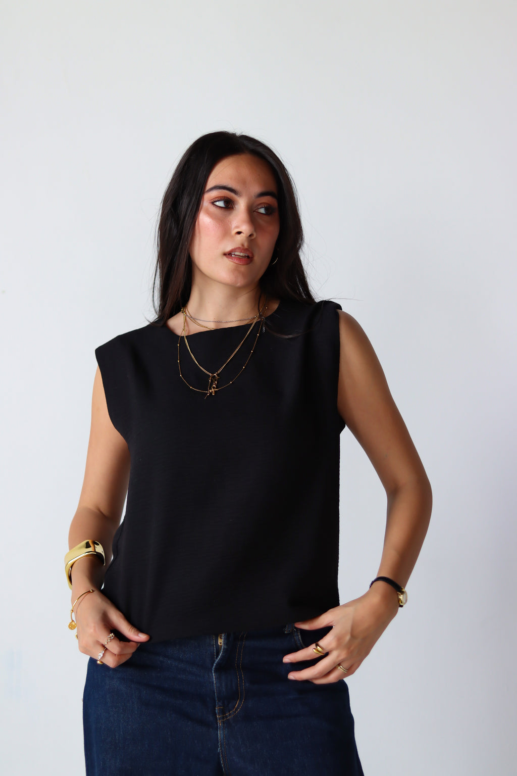Linen Boxy Balloon Top in Black