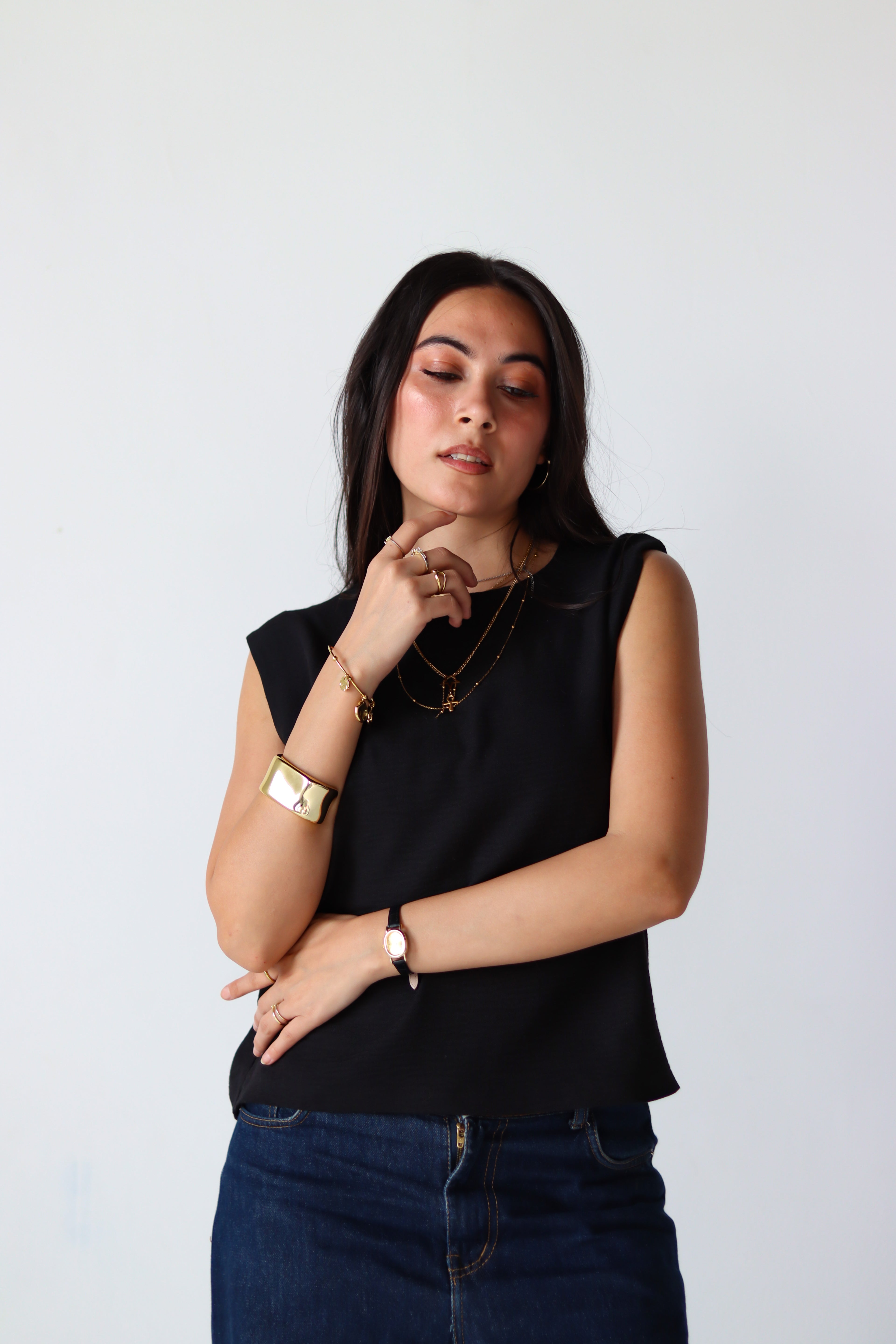 Linen Boxy Balloon Top in Black