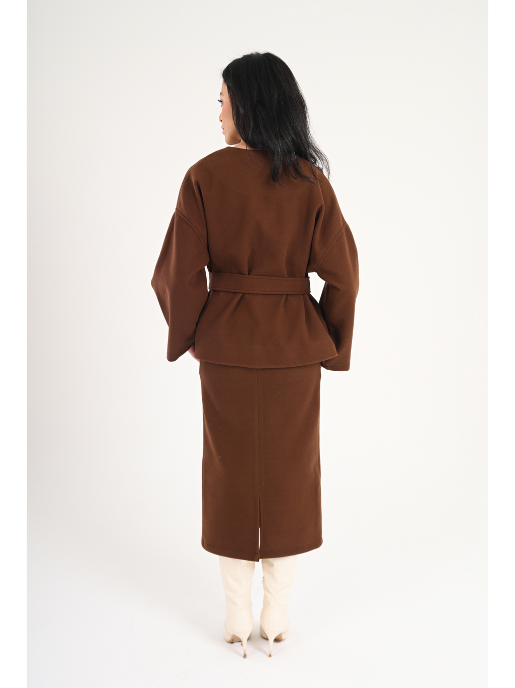 Luna Wool-Blend Wrap Set - Brown