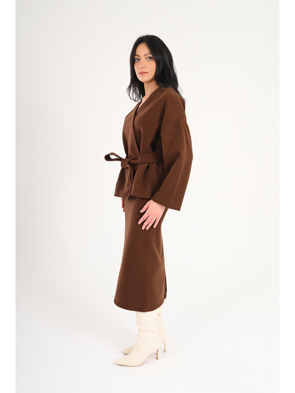 Luna Wool-Blend Wrap Set - Brown