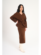 Luna Wool-Blend Wrap Set - Brown