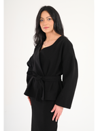 Luna Wool-Blend Wrap Top - Black