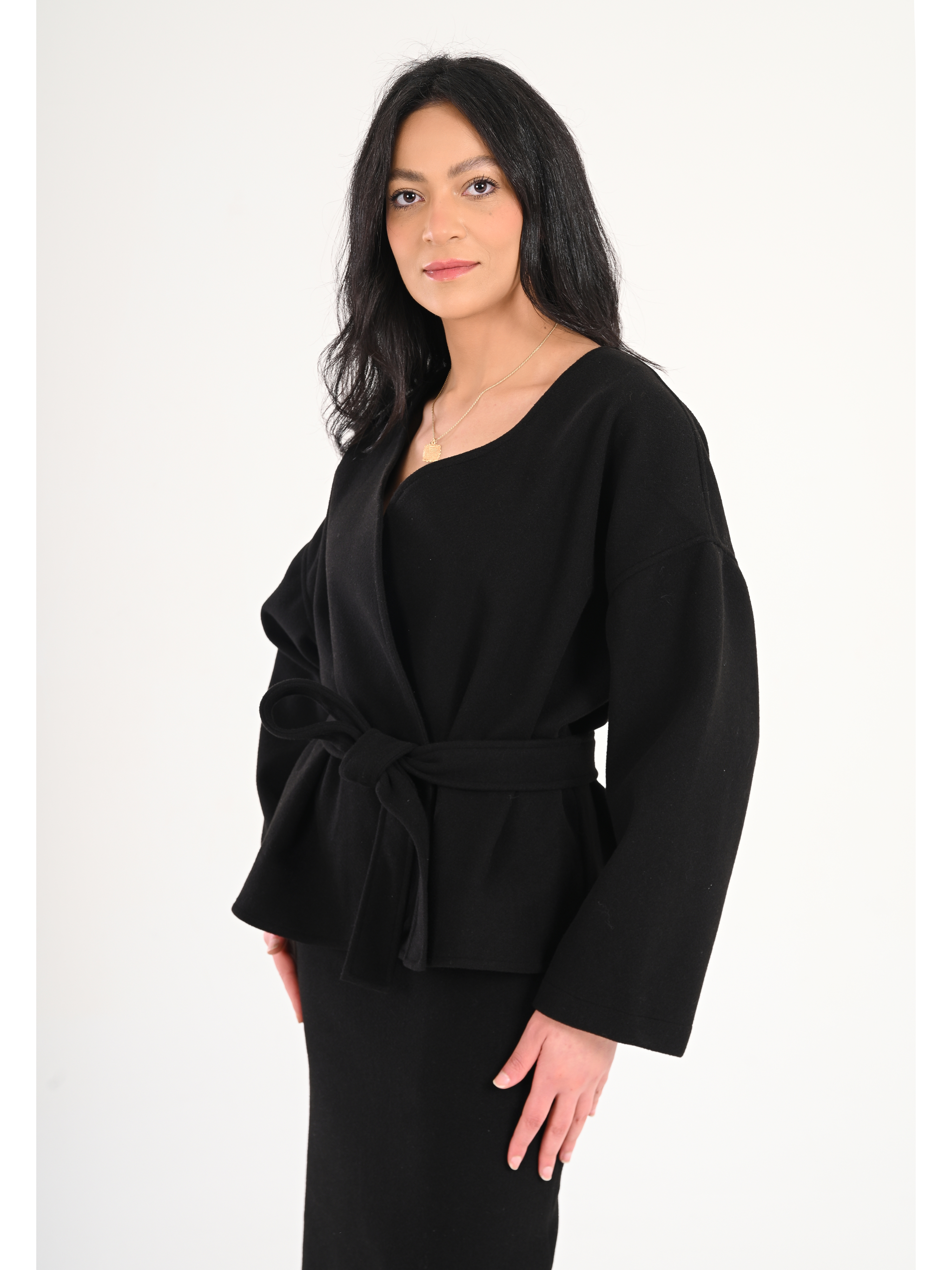 Luna Wool-Blend Wrap Top - Black