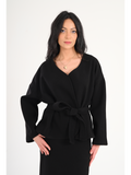 Luna Wool-Blend Wrap Top - Black