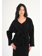 Luna Wool-Blend Wrap Top - Black
