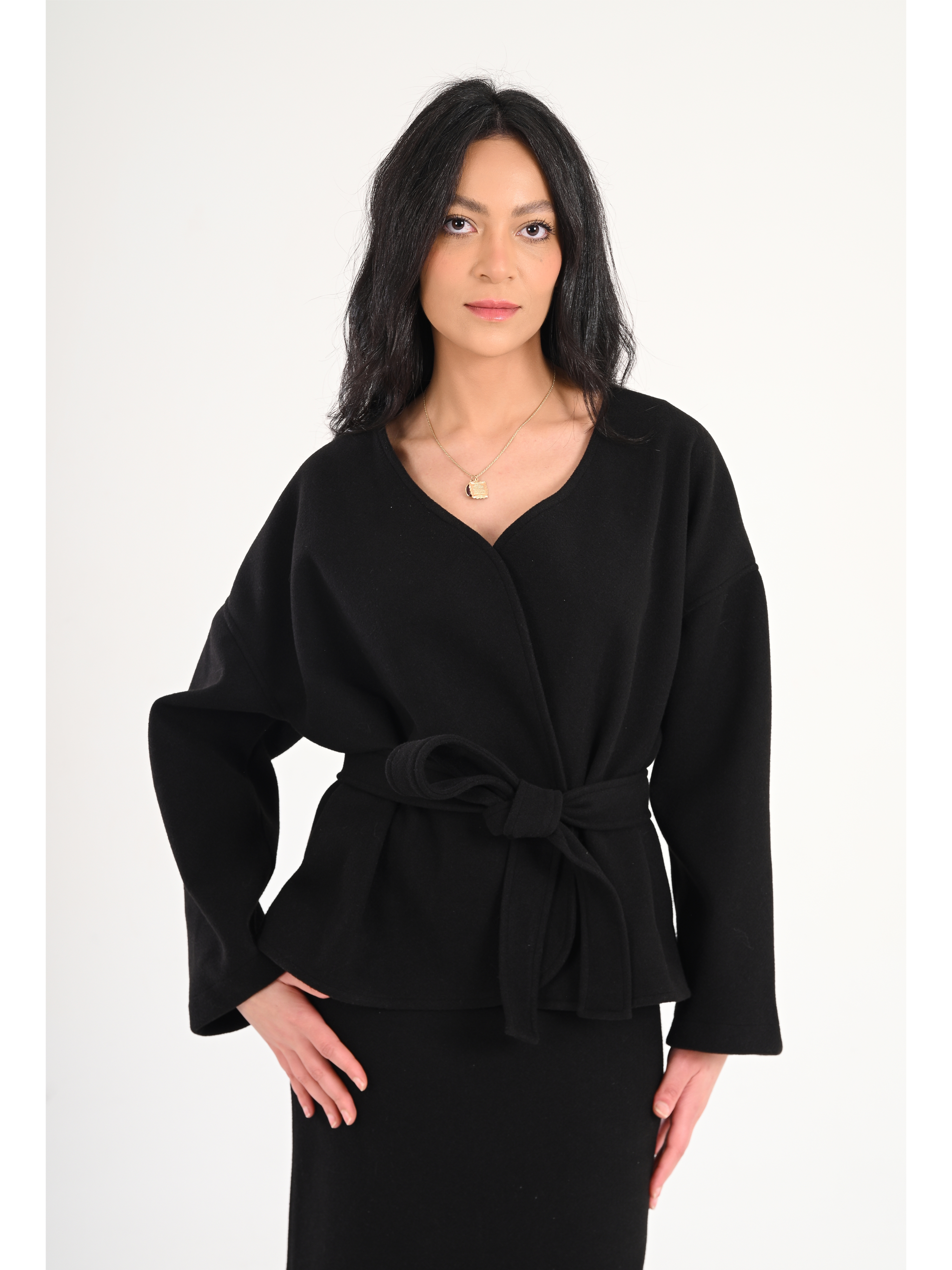 Luna Wool-Blend Wrap Top - Black