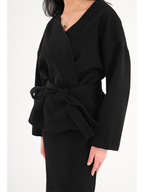 Luna Wool-Blend Wrap Top - Black