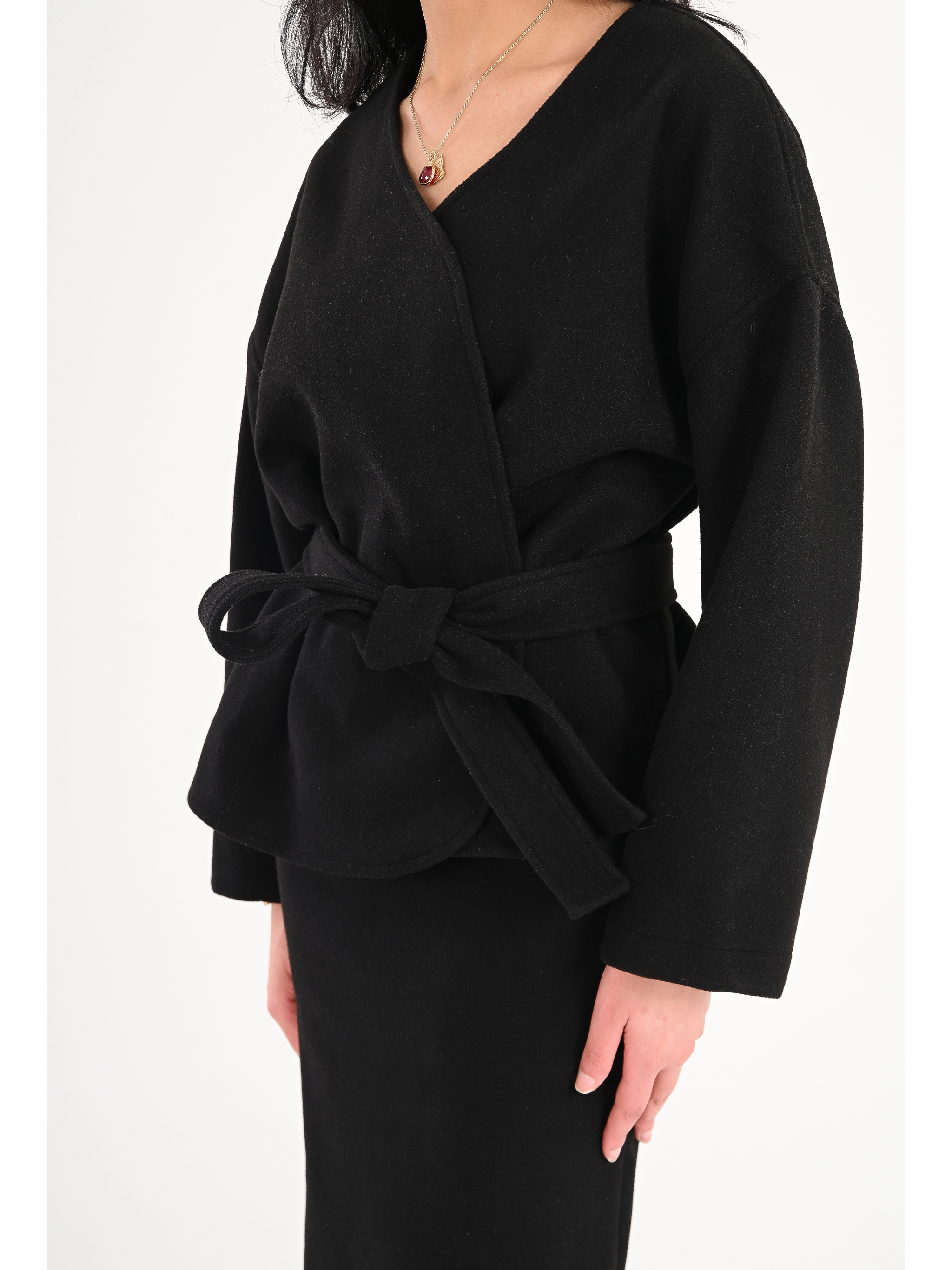 Luna Wool-Blend Wrap Top - Black