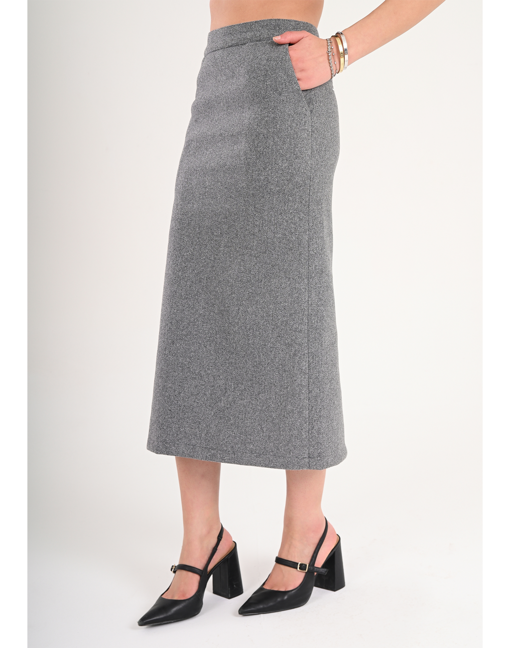 Luna Wool-Blend Midi Skirt - Grey