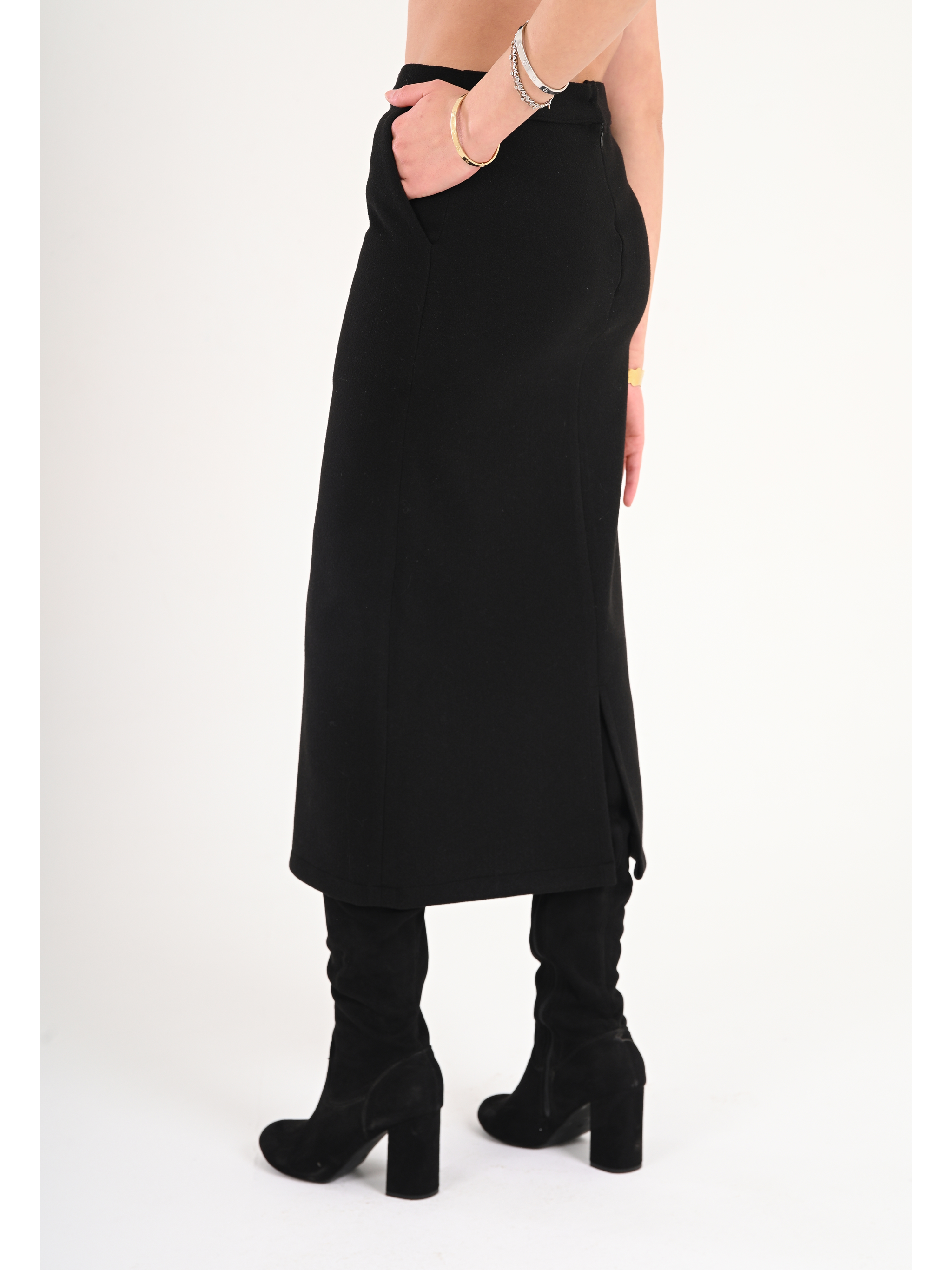 Luna Wool-Blend Midi Skirt - Black