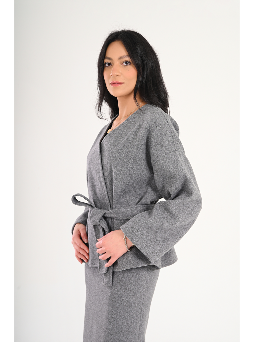 Luna Wool-Blend Wrap Top - Grey