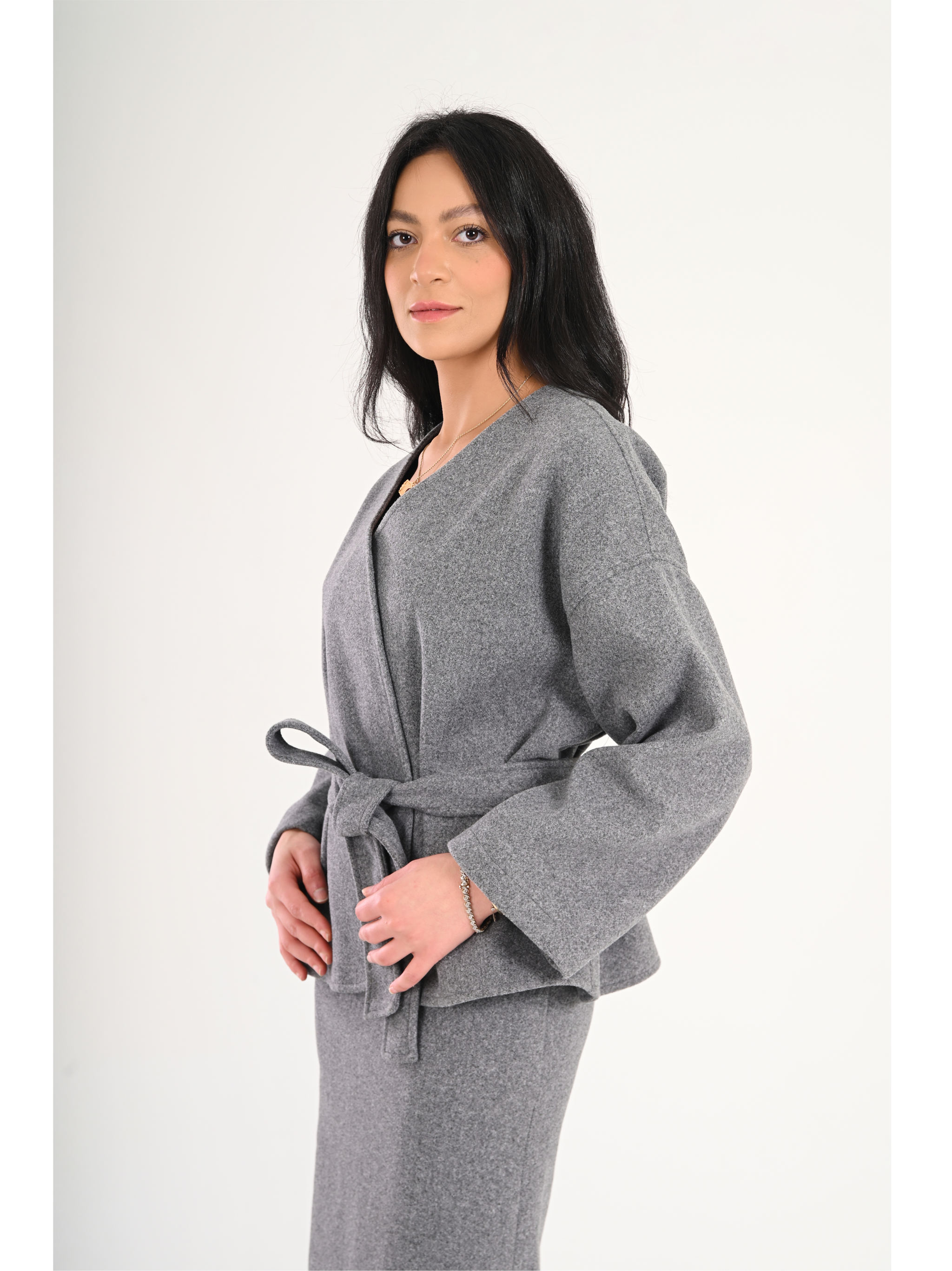 Luna Wool-Blend Wrap Top - Grey