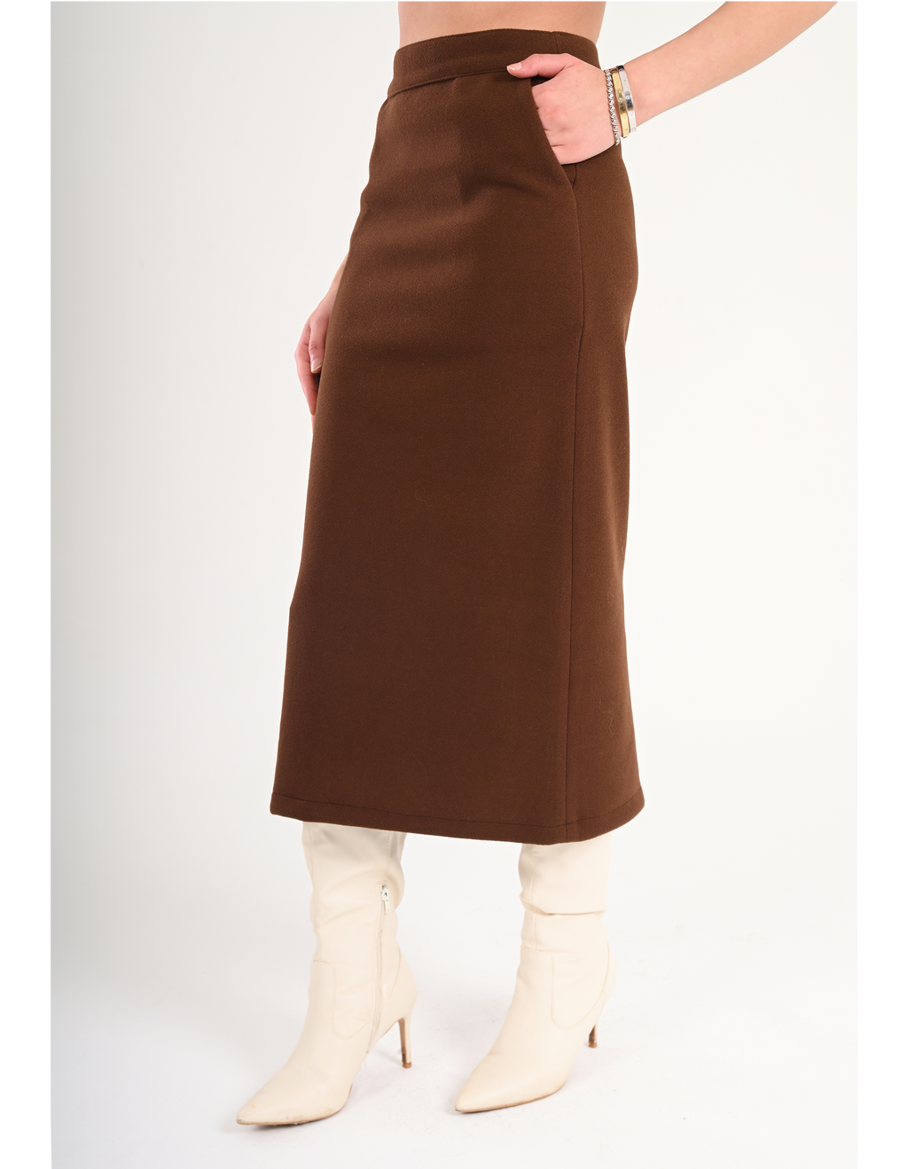 Luna Wool-Blend Midi Skirt - Brown
