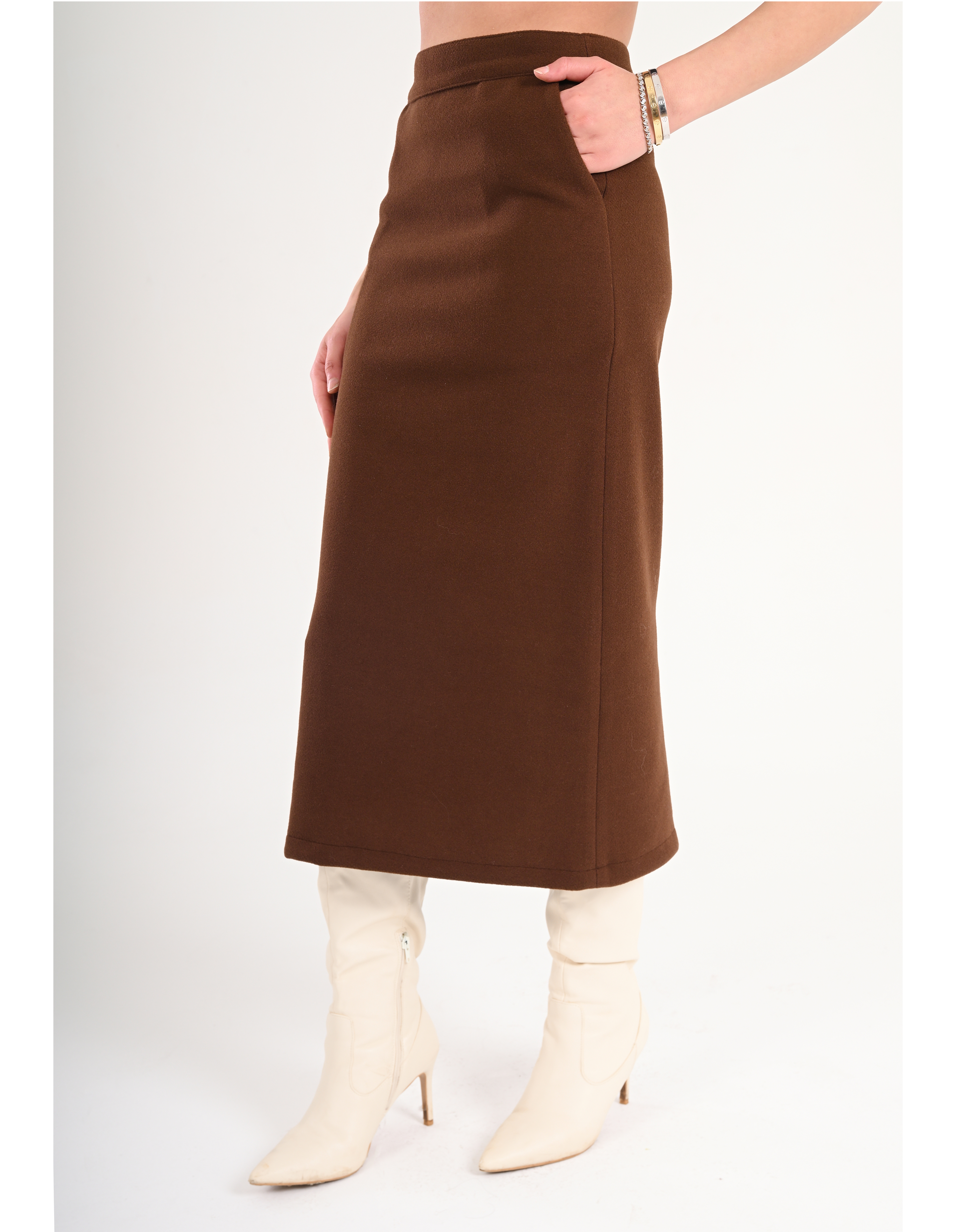Luna Wool-Blend Midi Skirt - Brown