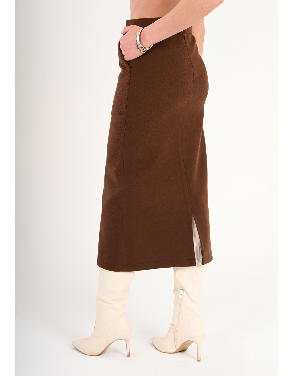 Luna Wool-Blend Midi Skirt - Brown