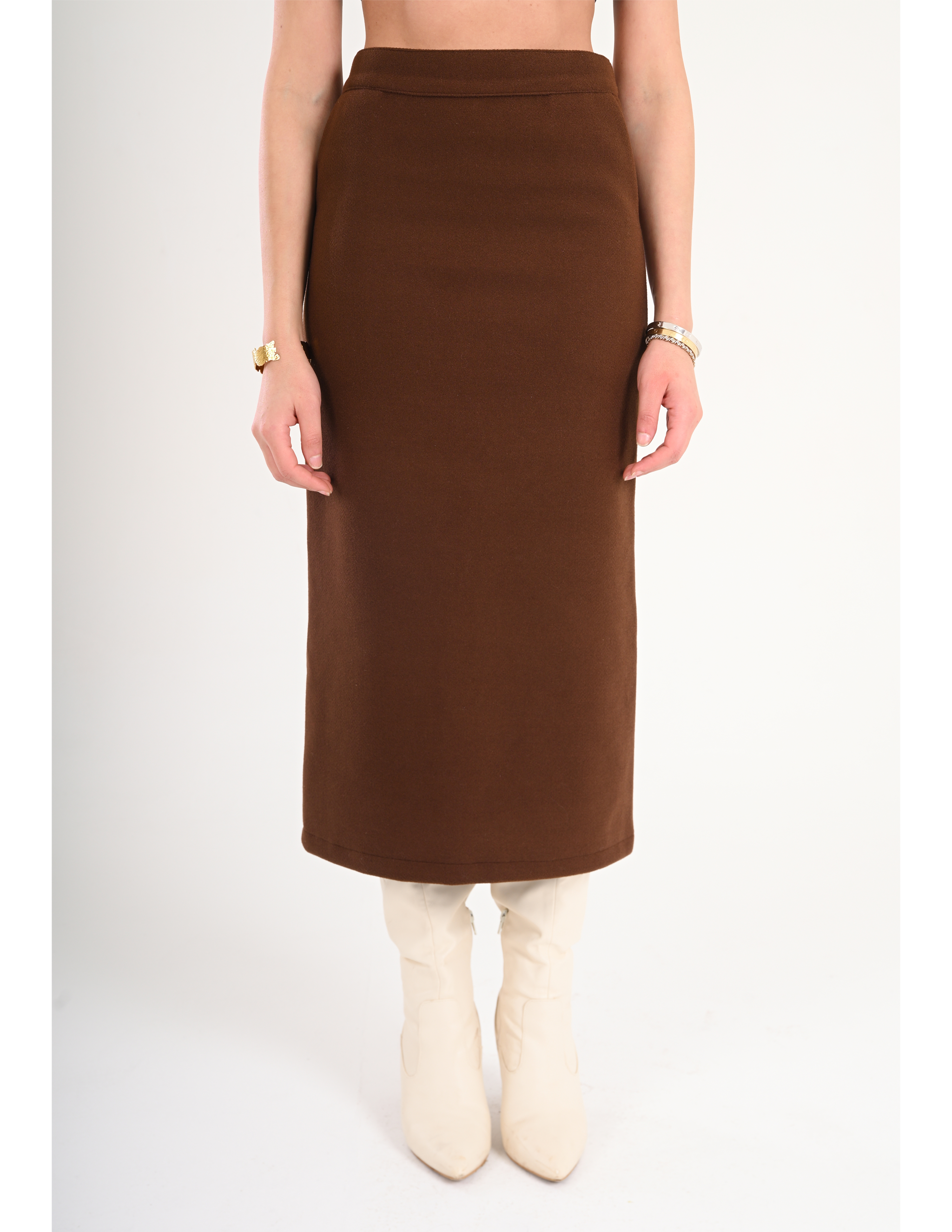 Luna Wool-Blend Midi Skirt - Brown