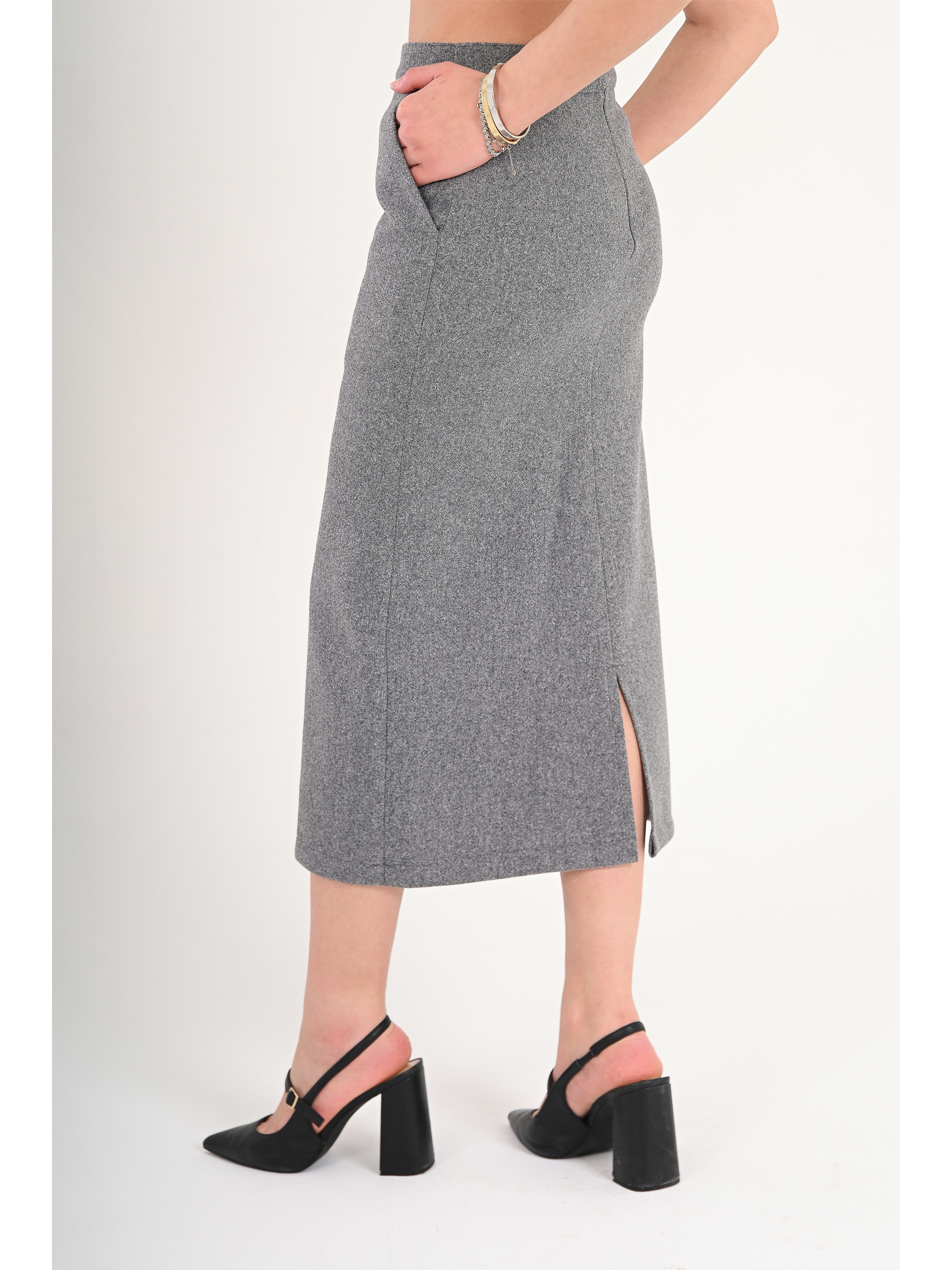 Luna Wool-Blend Midi Skirt - Grey