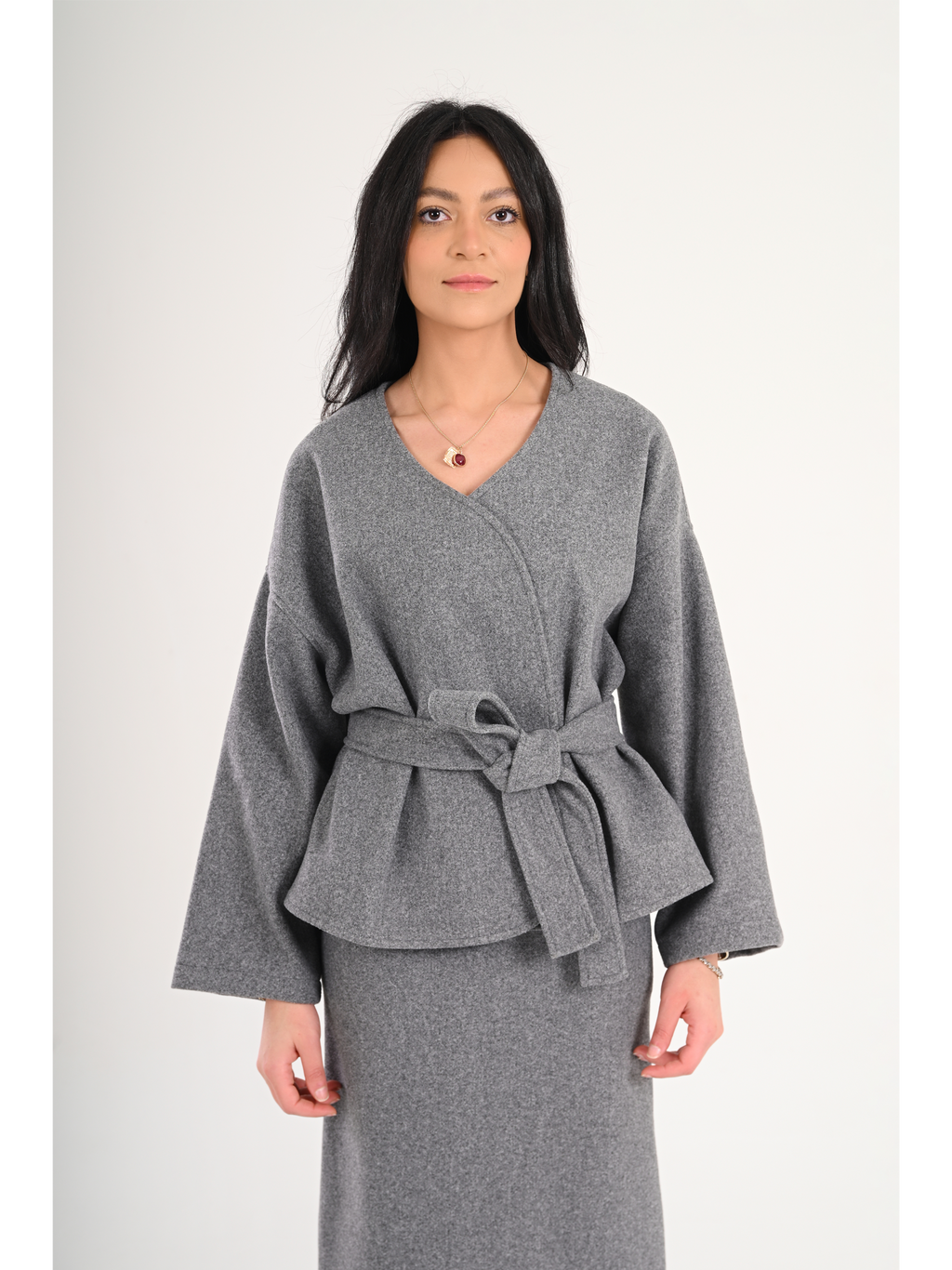 Luna Wool-Blend Wrap Top - Grey