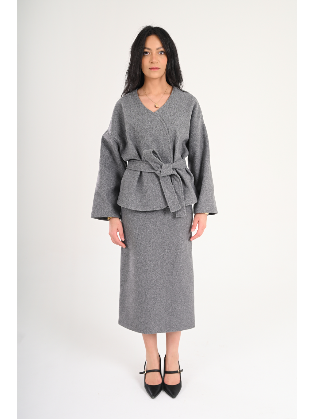 Luna Wool-Blend Wrap Set - Grey