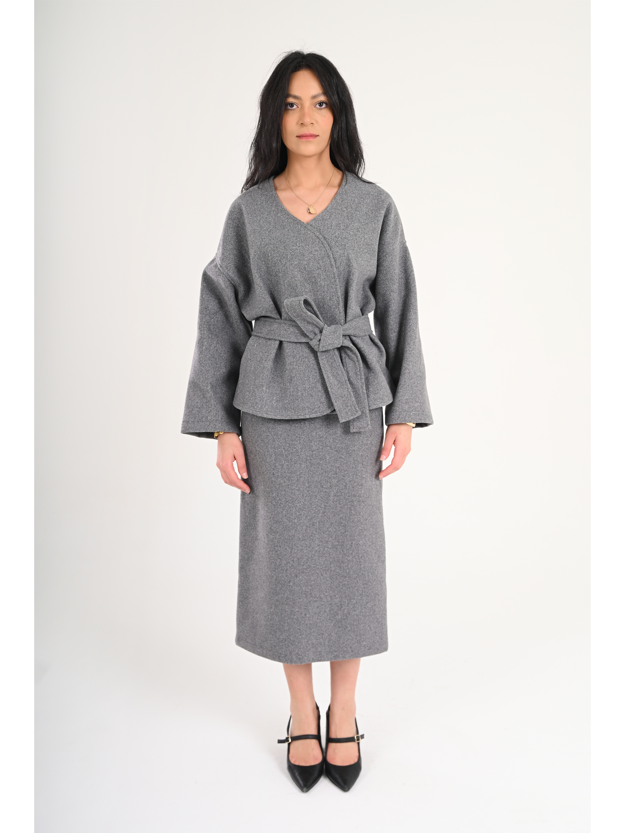 Luna Wool-Blend Wrap Set - Grey