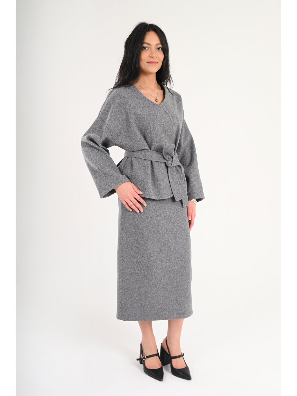 Luna Wool-Blend Wrap Set - Grey