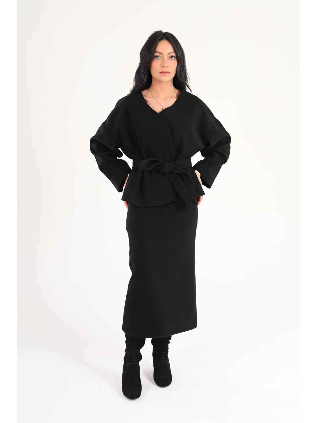 Luna Wool-Blend Wrap Set - Black